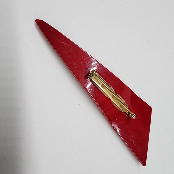 Red Geometric Acrylic Brooch Pin Vintage 80s Style Statement Accessory For Women - Picture 2 of 6
